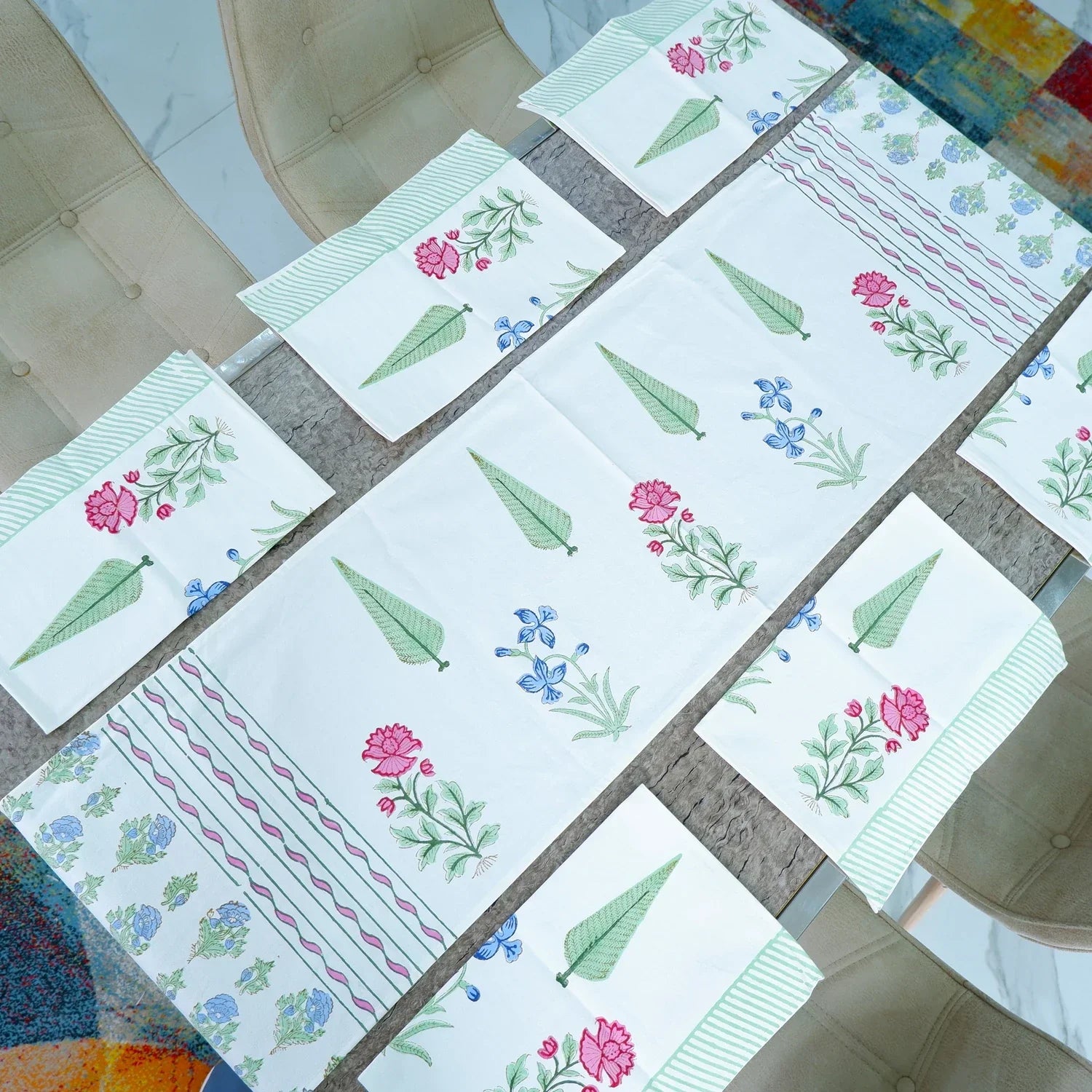 Hand Block Printed Cotton Table Runner -Ziva - Tarvik