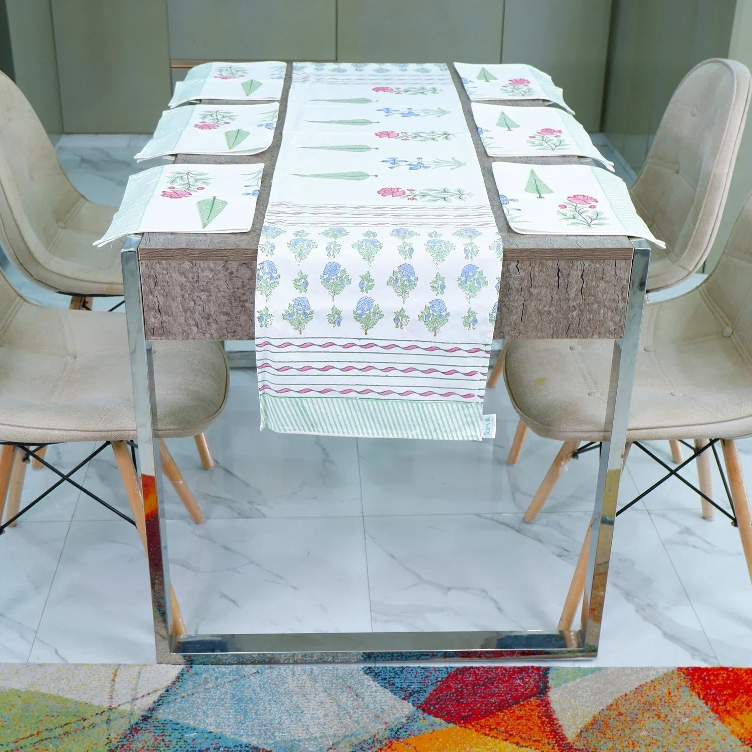 Hand Block Printed Cotton Table Runner -Ziva - Tarvik