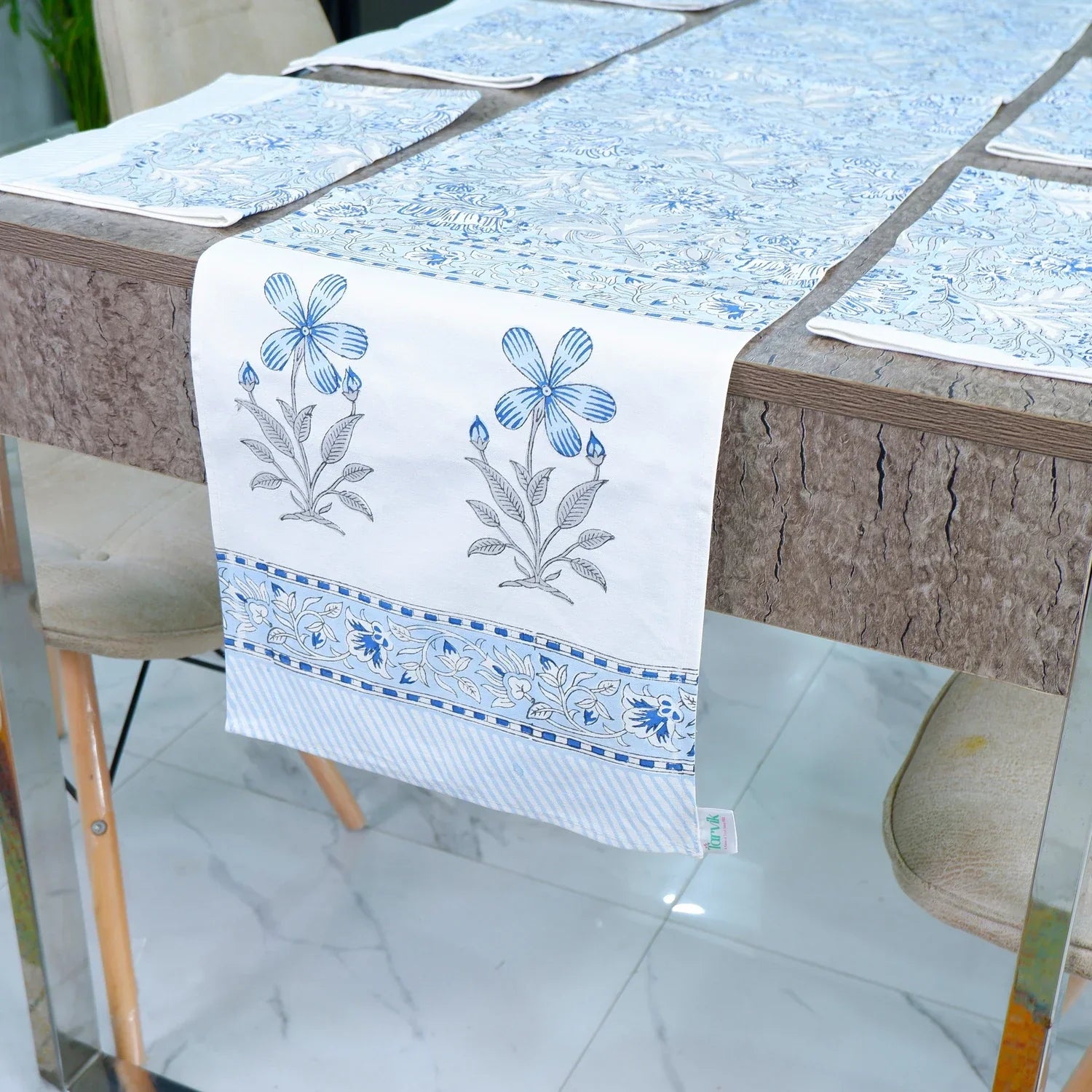 Hand Blocked Printed Table Runner - Ranya - Tarvik