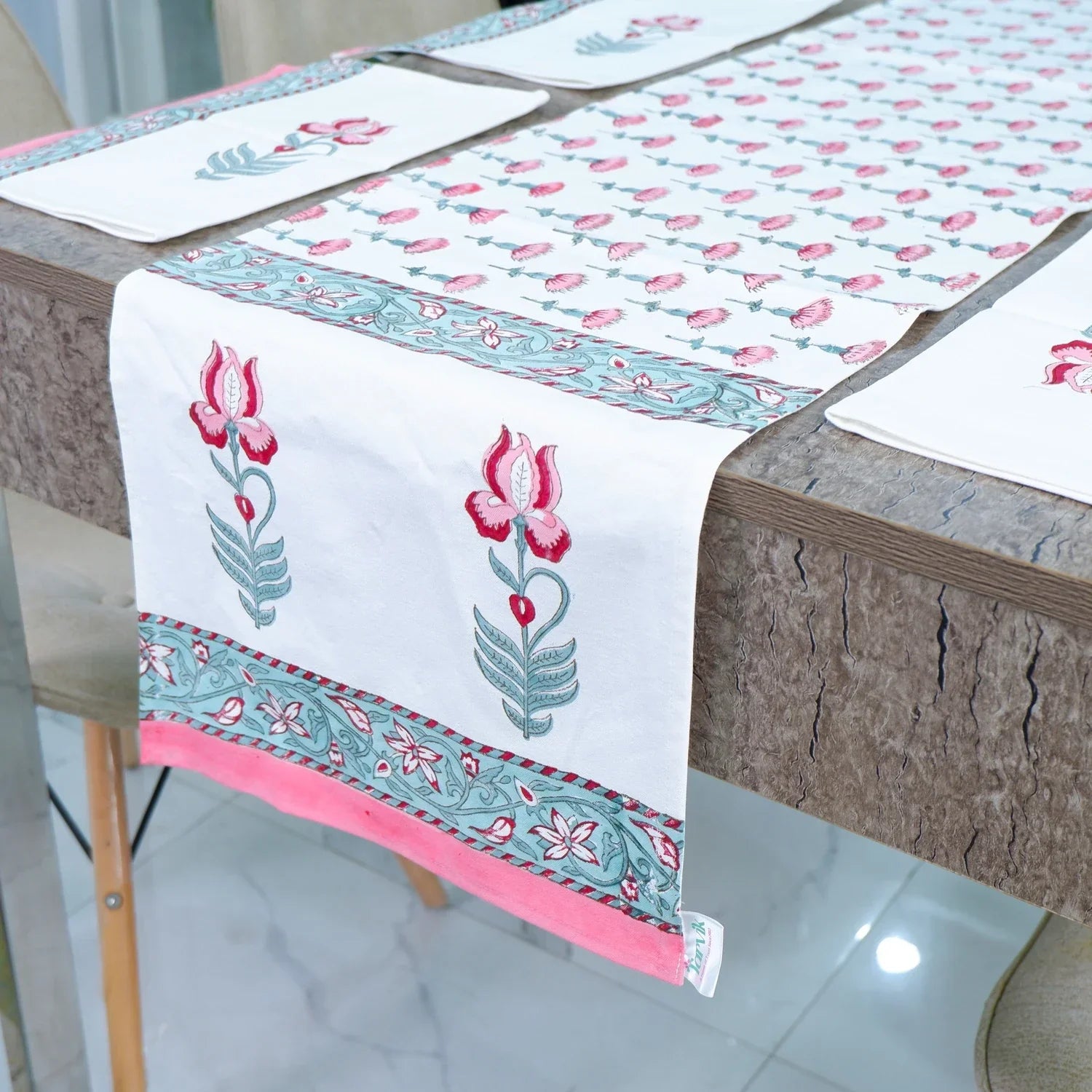 Hand Block Printed Cotton Table Runner - Faye - Tarvik