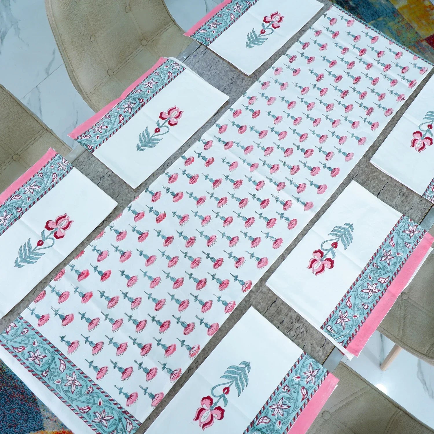 Hand Block Printed Cotton Table Runner - Faye - Tarvik