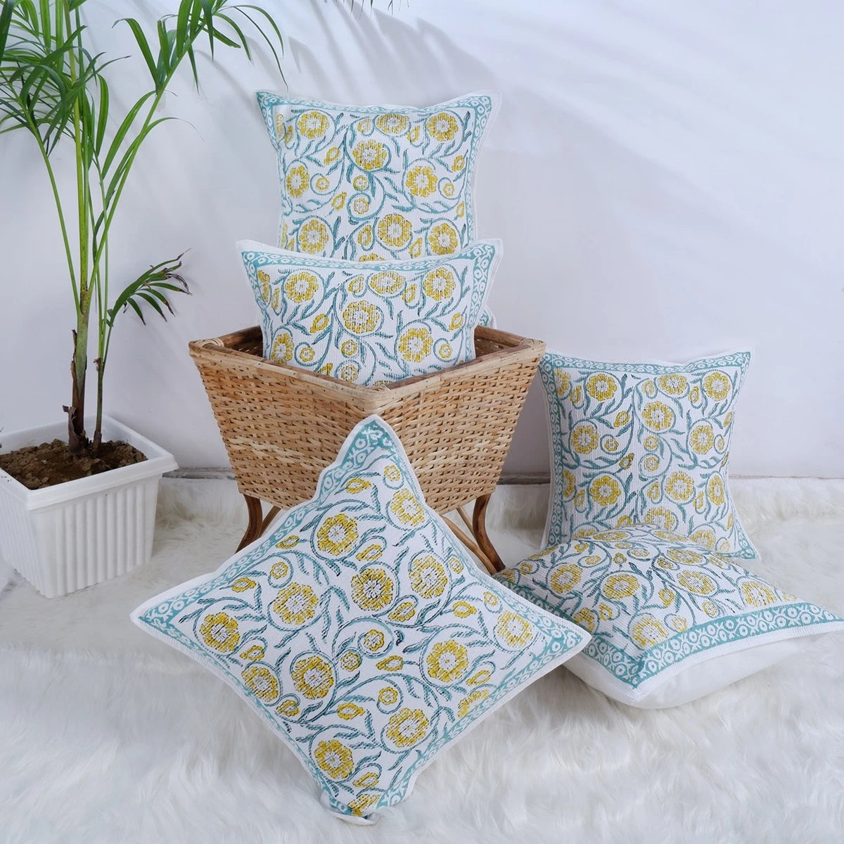 Surveen : Hand Block Printed Jute Cushion Covers