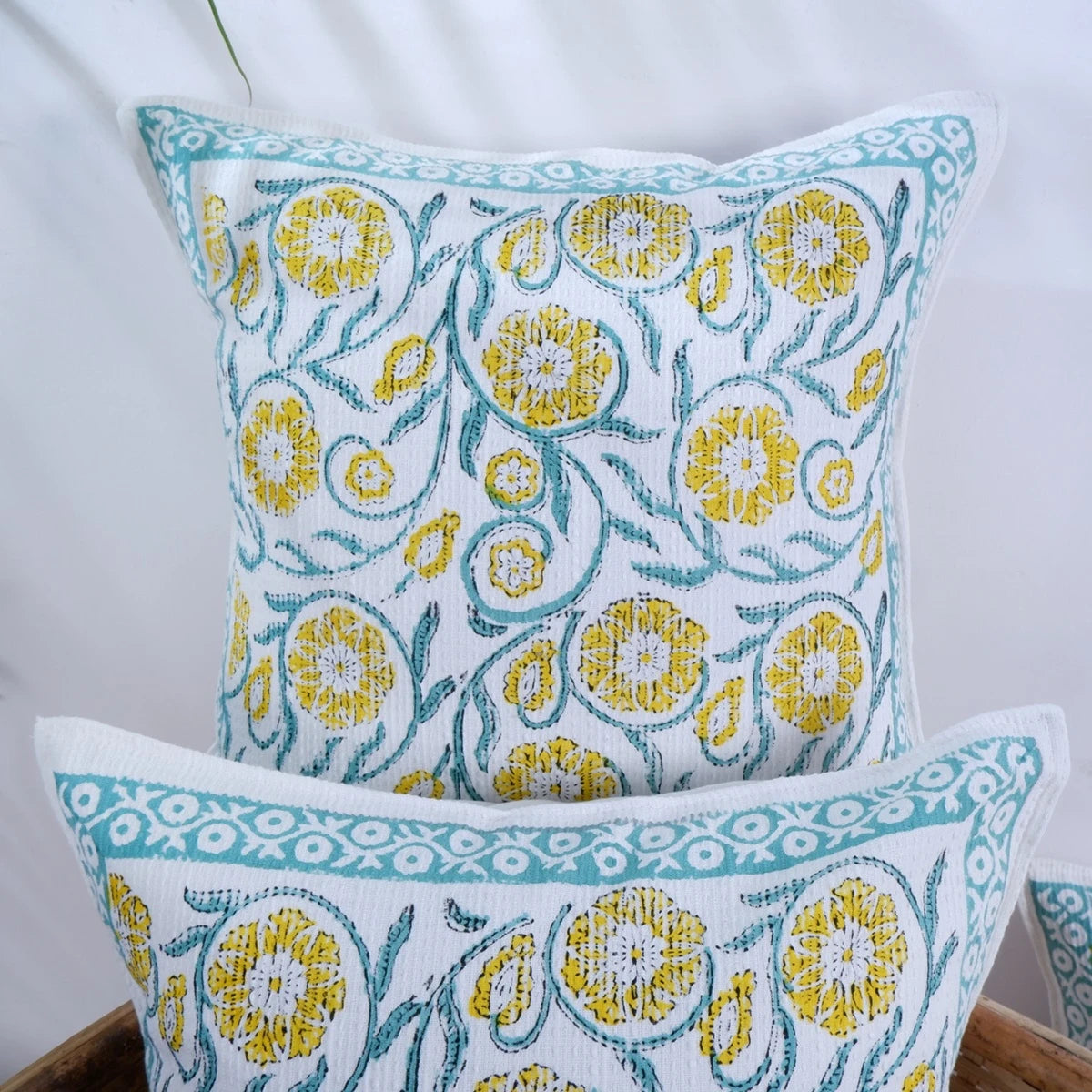 Surveen : Hand Block Printed Jute Cushion Covers
