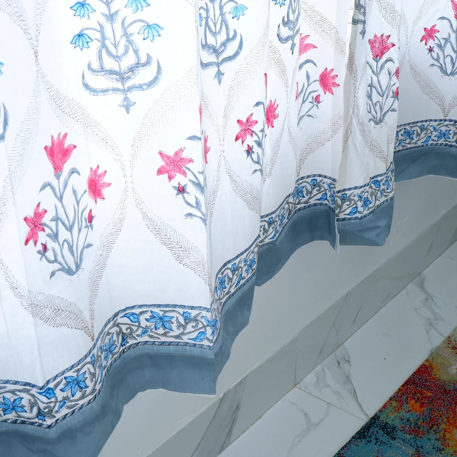 Hand Block Print Cotton Daylight Curtain - Gulrukh - Tarvik