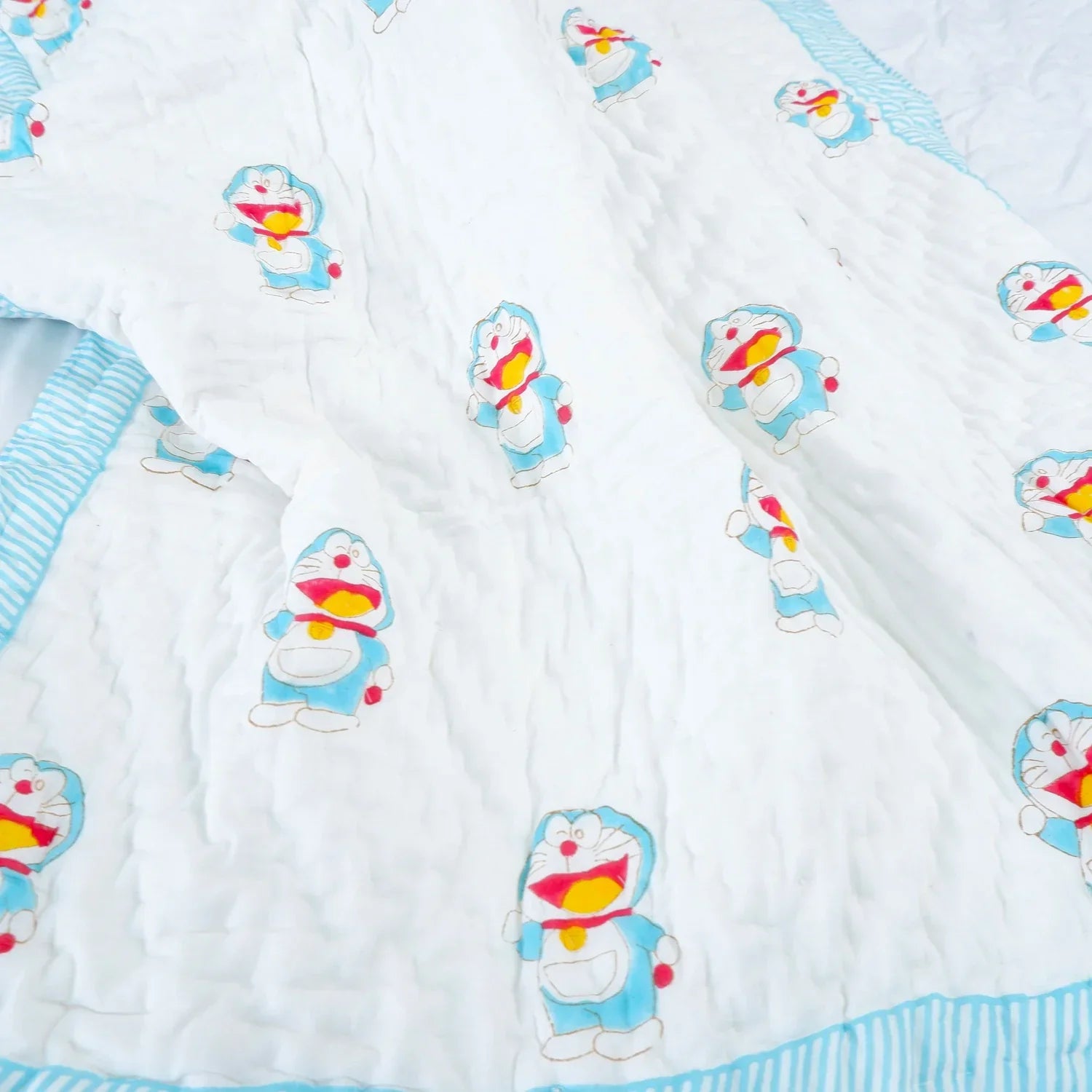 Hand Block Printed Kid's Cotton Quilt - Doraemon - Tarvik
