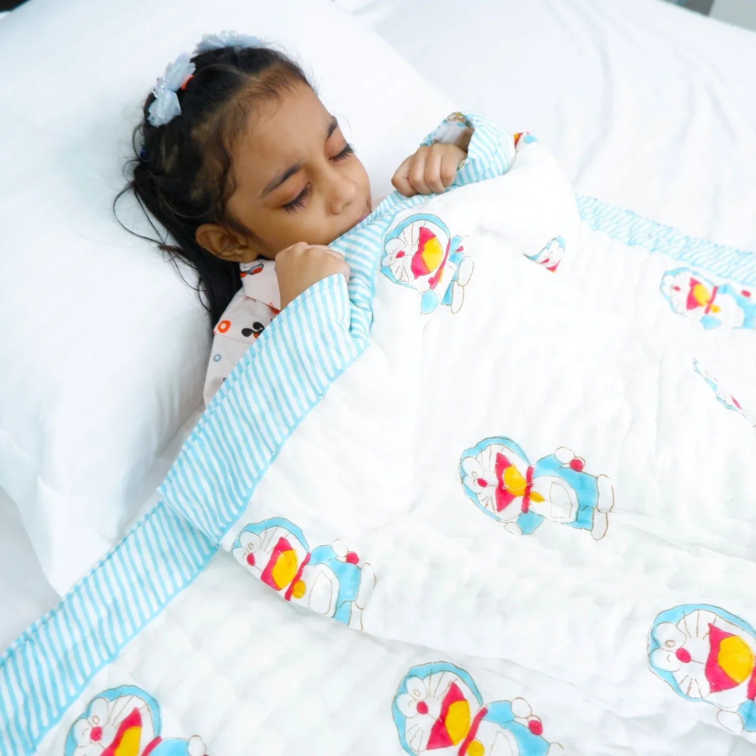 Hand Block Printed Kid's Cotton Quilt - Doraemon - Tarvik