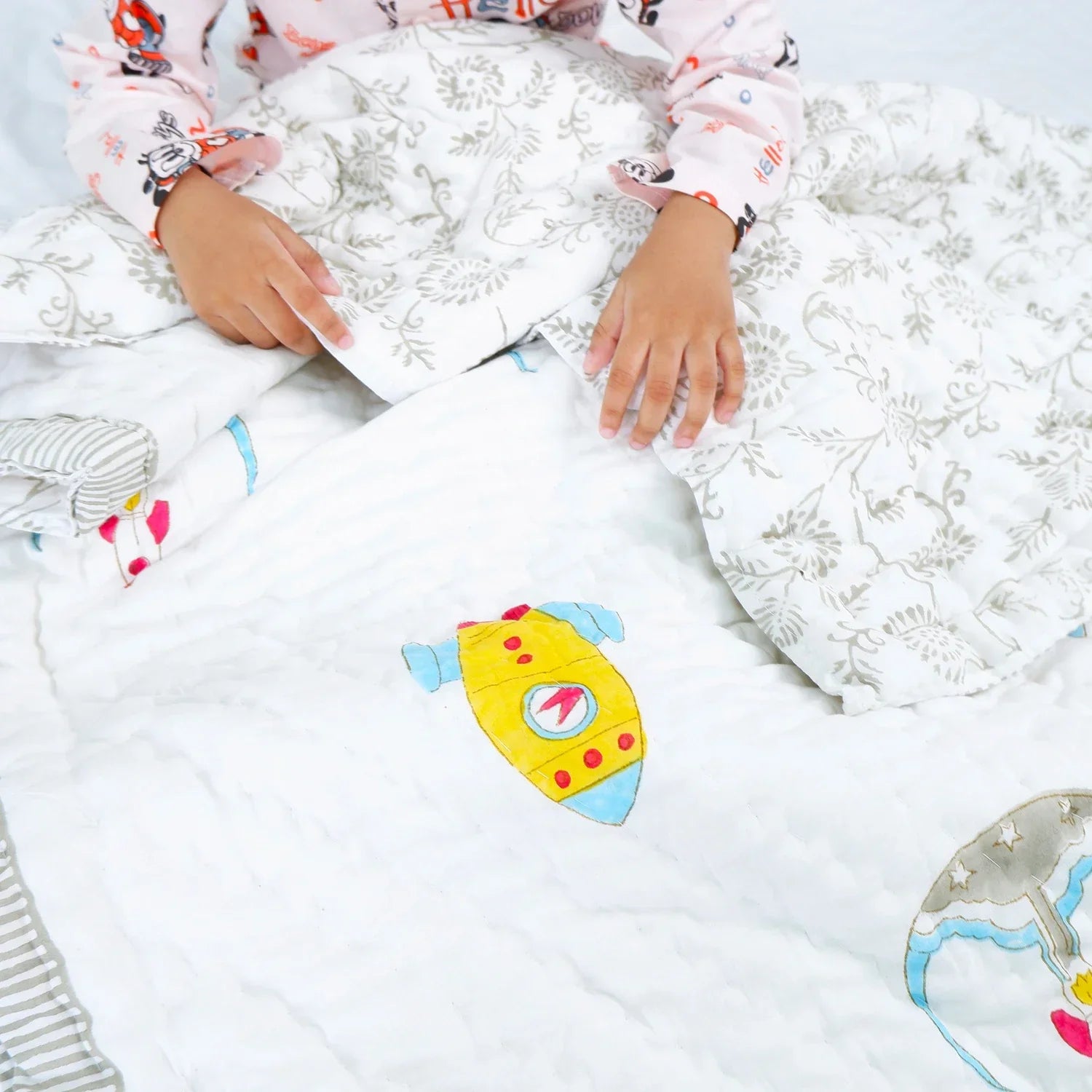 Hand Block Printed Kid's Cotton Quilt - Space - Tarvik