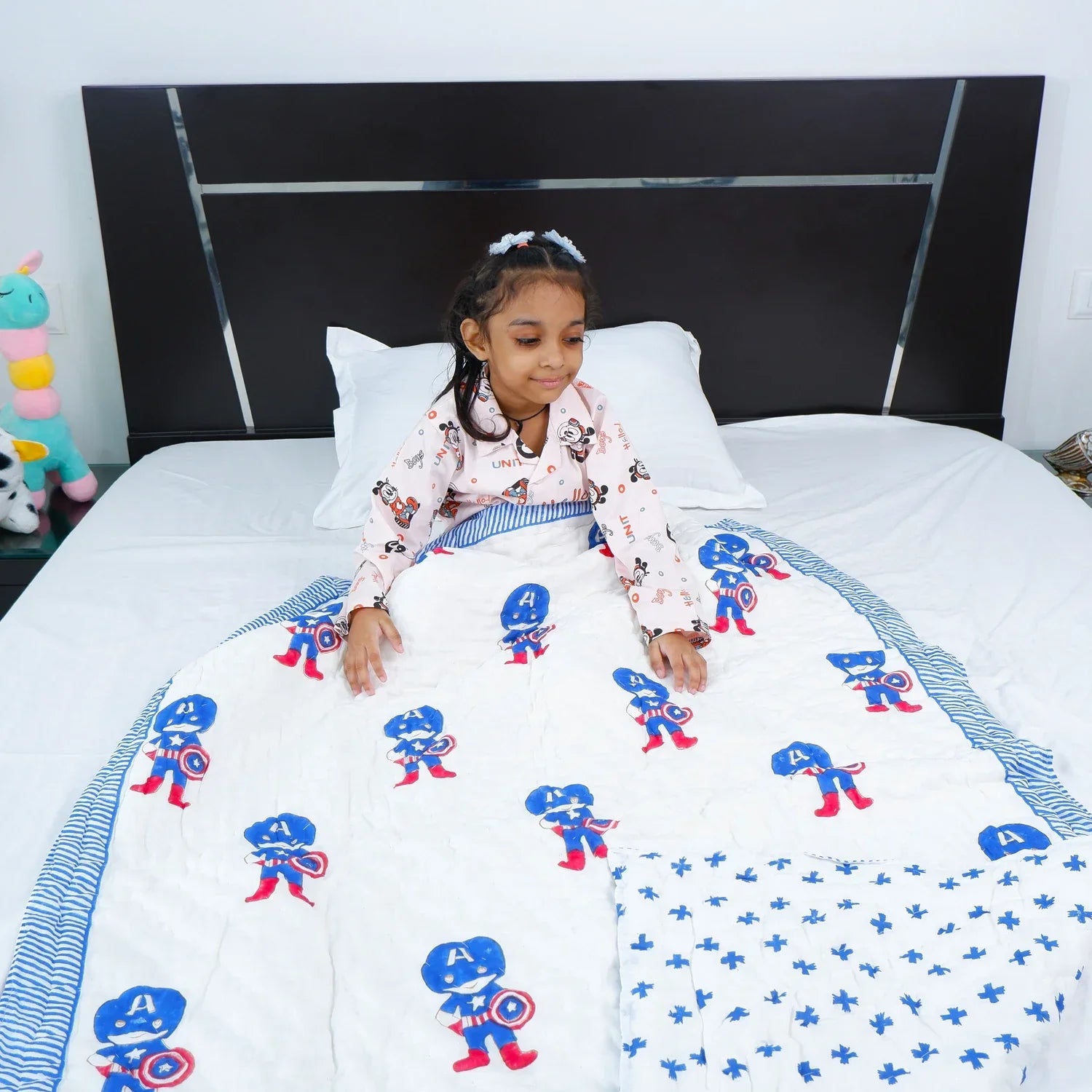 Hand Block Printed Kid's Cotton Quilt - Captain America - Tarvik