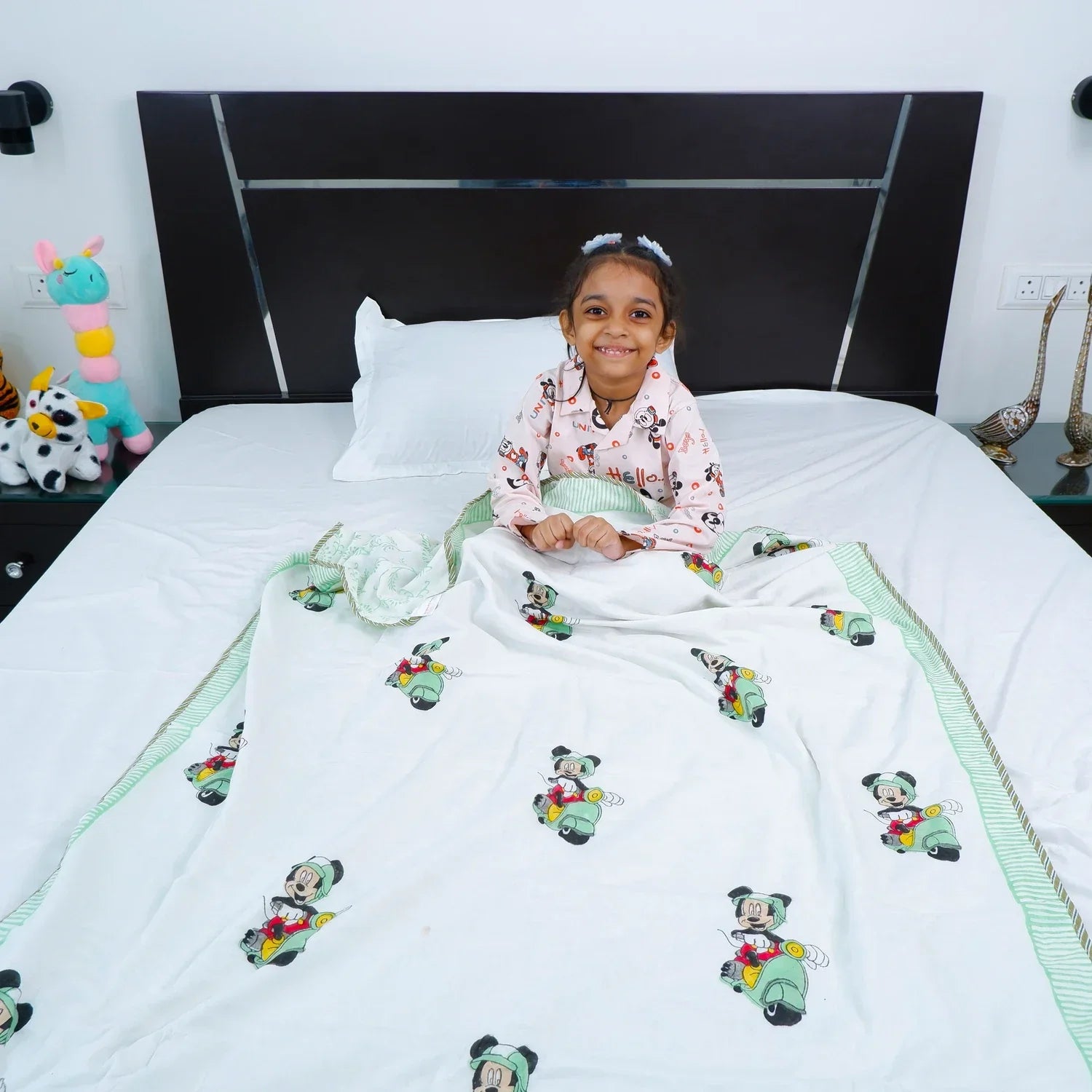 Single Bed Mickey scooter Handblocked printed Children Dohar - Tarvik