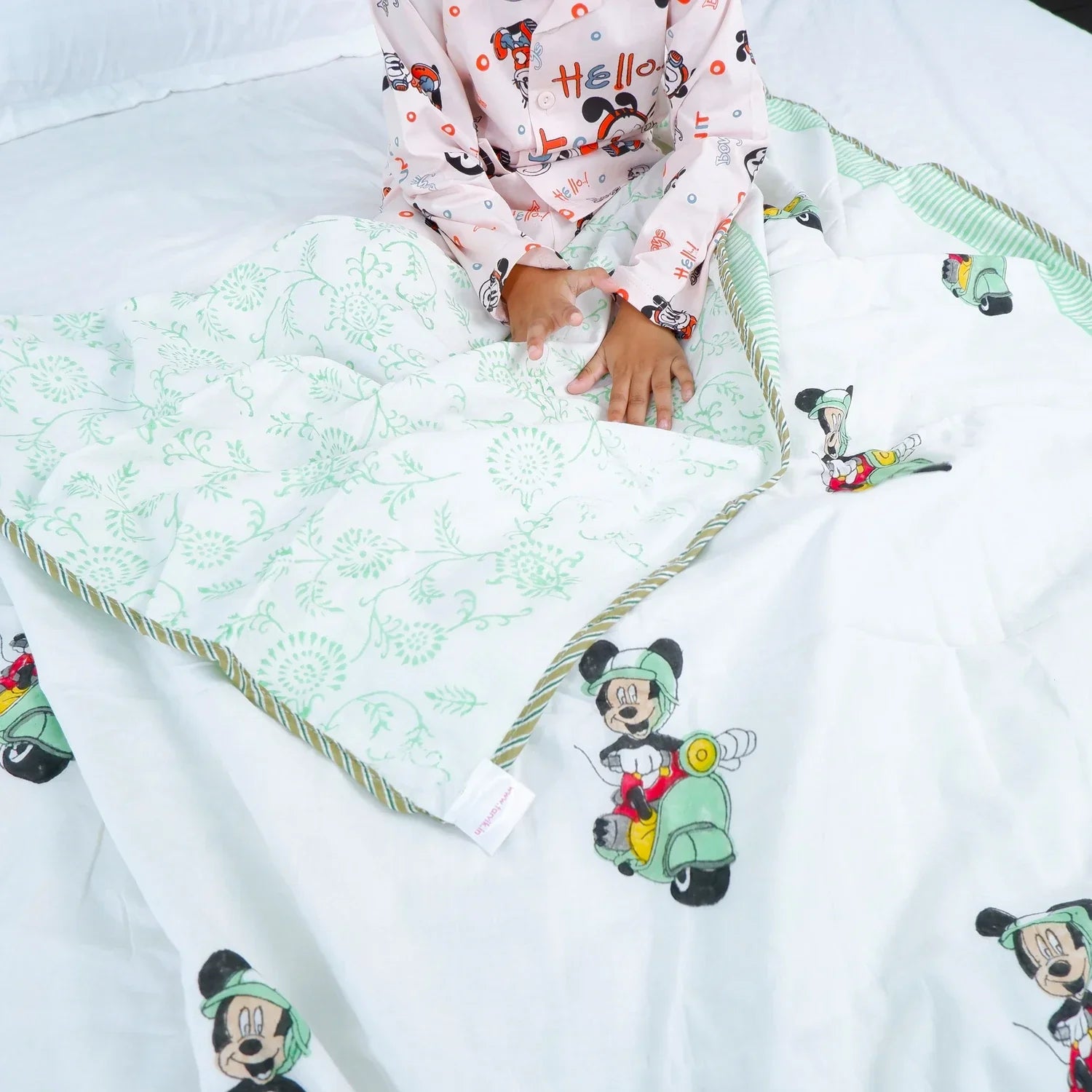 Single Bed Mickey scooter Handblocked printed Children Dohar - Tarvik