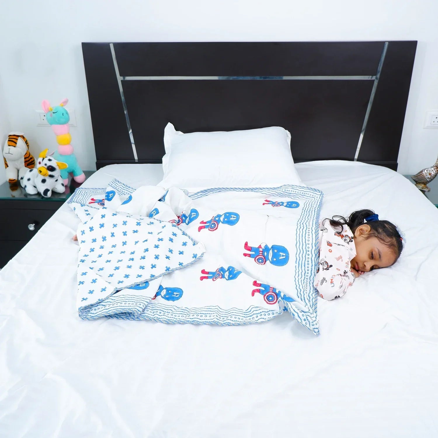 Single Bed Captain America Handblock Printed Children Bed Dohar - Tarvik