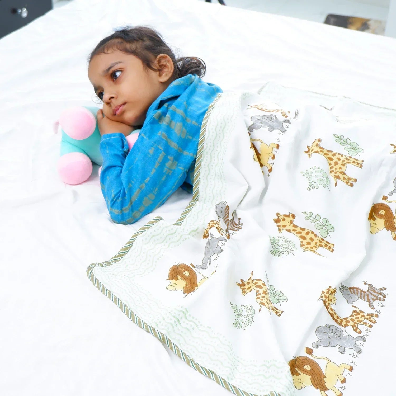 Single Bed Jungle Handblocked Printed Children Bed Dohar - Tarvik