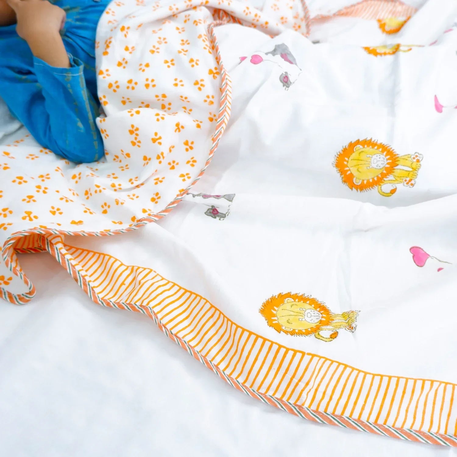 Single Bed Lion Handblock Printed Children Bed Dohar - Tarvik