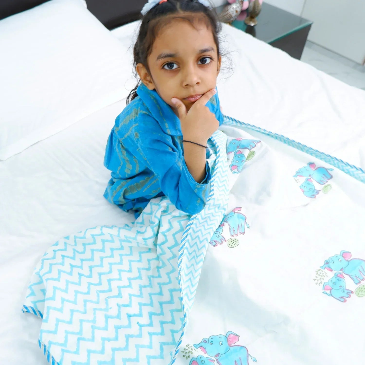 Single Bed Cute elephant Hand block Printed Children Bed Dohar - Tarvik