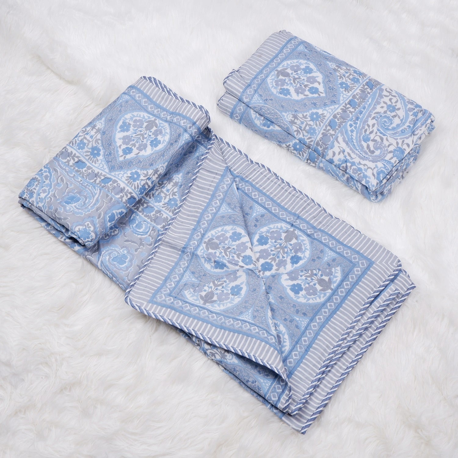 Jaipuri Dohar Blanket (Set of 2) | 100% Mulmul Cotton | Block Print | Single Bed - Hania