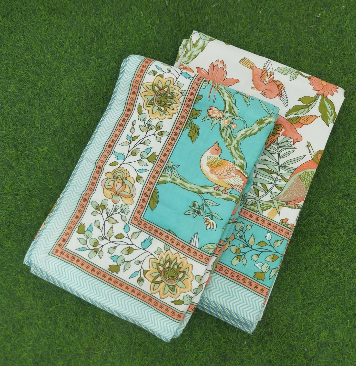 All Season Jaipuri Blanket | 100% Cotton | Block Print | Single Bed – Birds & Floral Motifs (63X90 Inches)