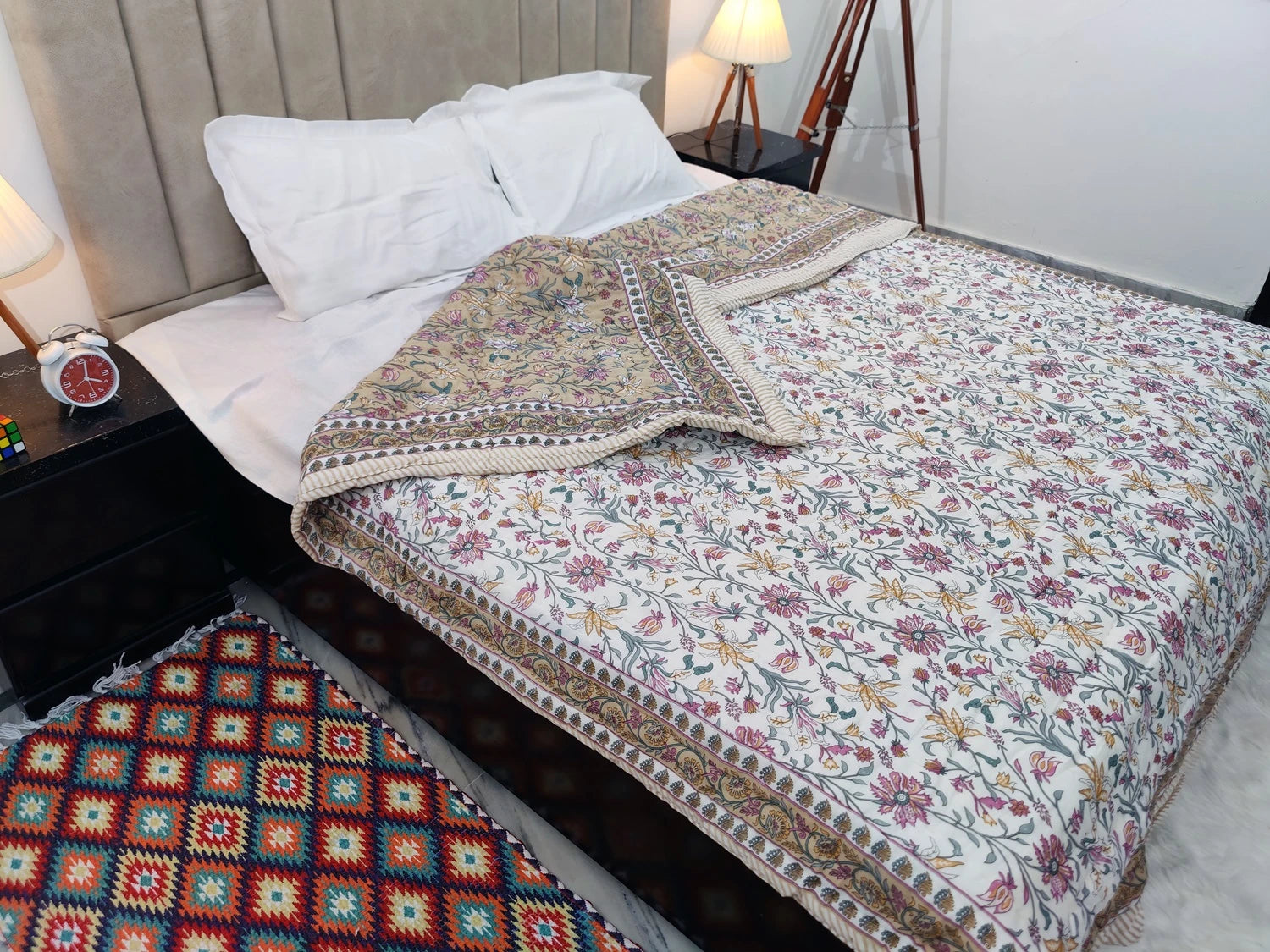Jaipuri Quilts | 100% Pure Cotton | Block Print | Double Bed - Noor (Reversible)