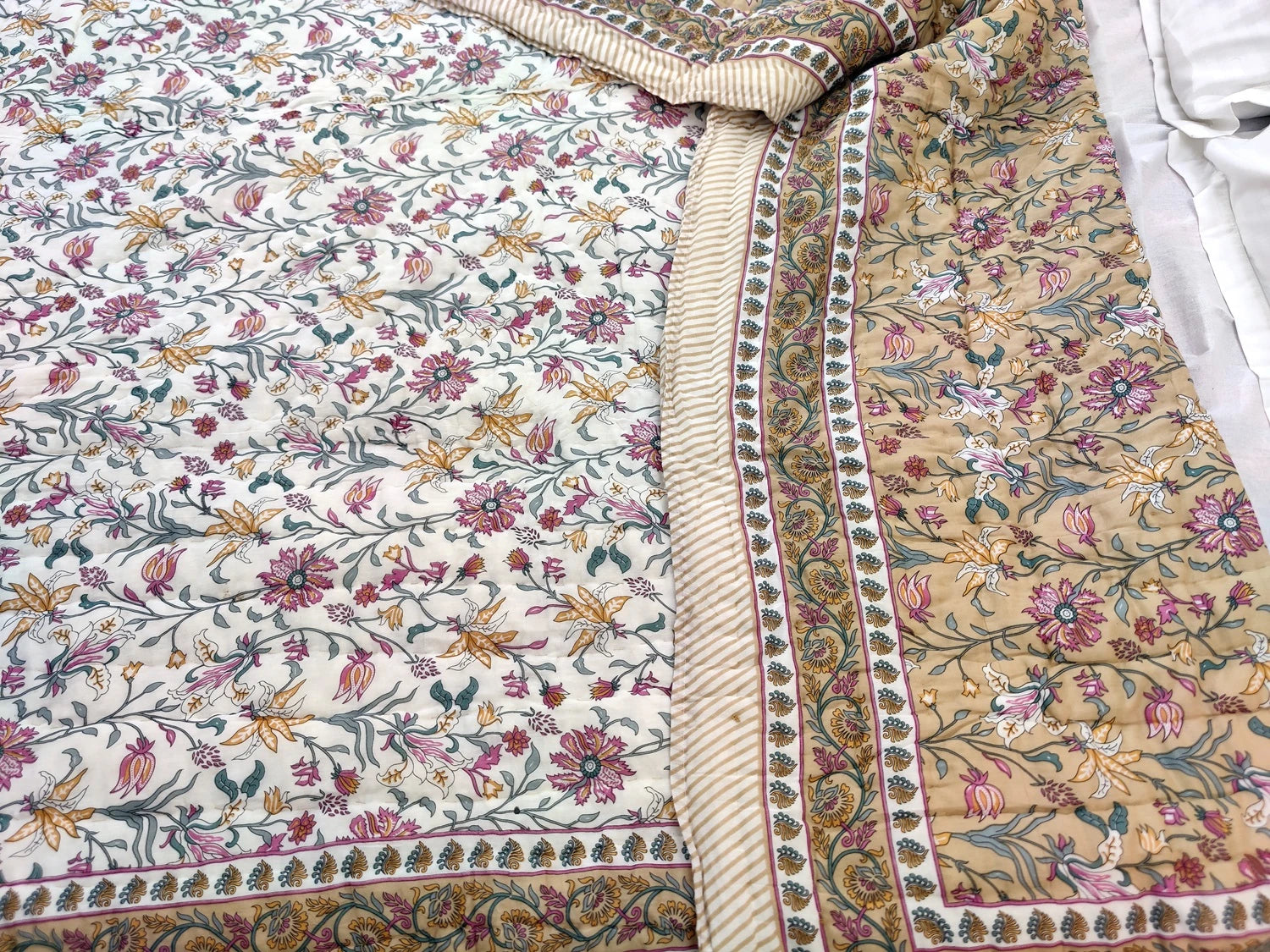 Jaipuri Quilts | 100% Pure Cotton | Block Print | Double Bed - Noor (Reversible)