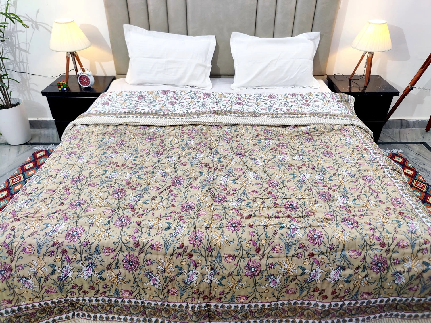 Jaipuri Quilts | 100% Pure Cotton | Block Print | Double Bed - Noor (Reversible)