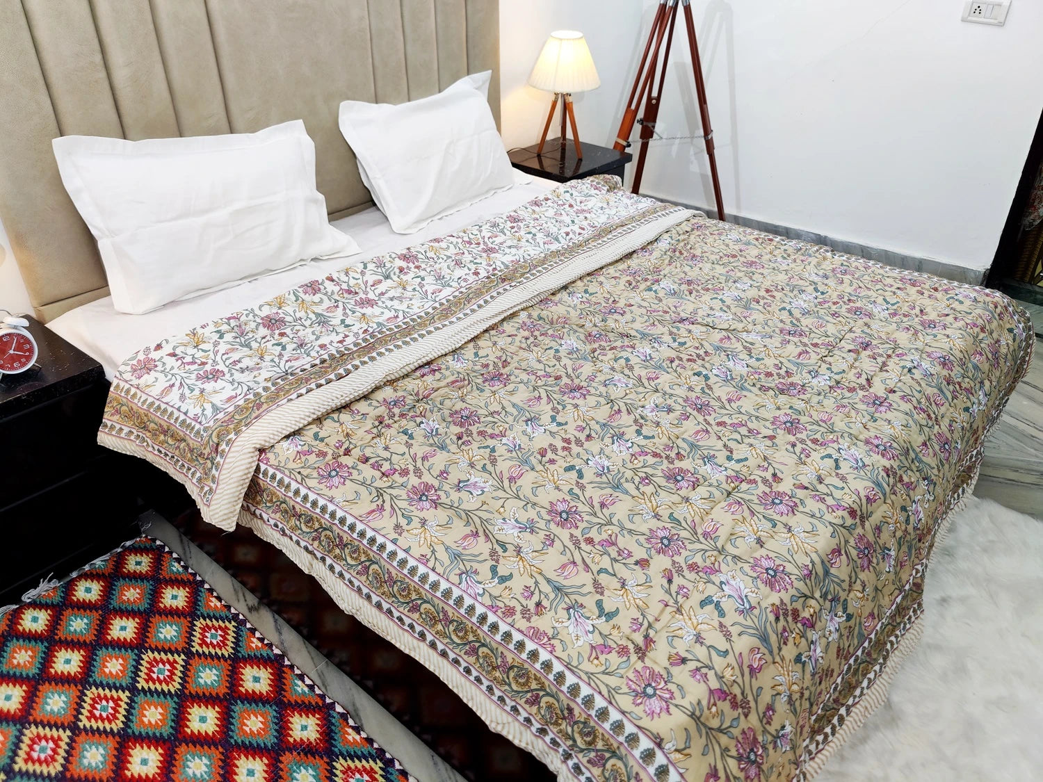 Jaipuri Quilts | 100% Pure Cotton | Block Print | Double Bed - Noor (Reversible)