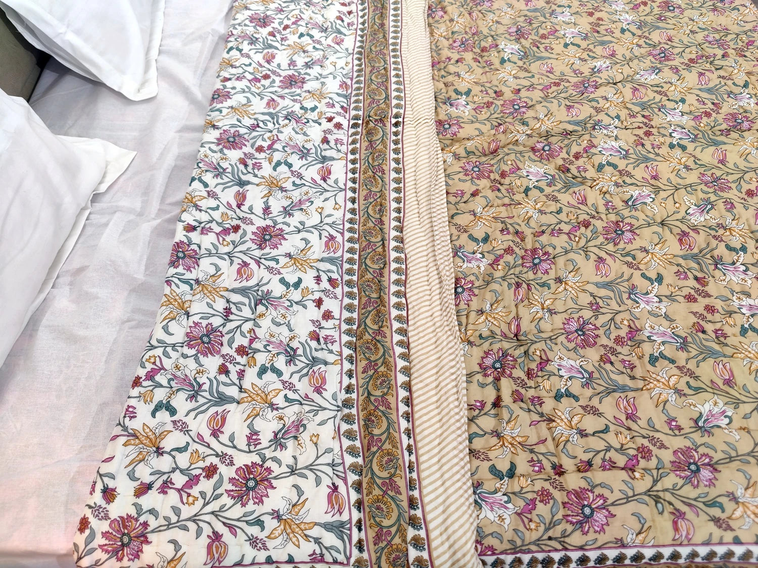 Jaipuri Quilts | 100% Pure Cotton | Block Print | Double Bed - Noor (Reversible)