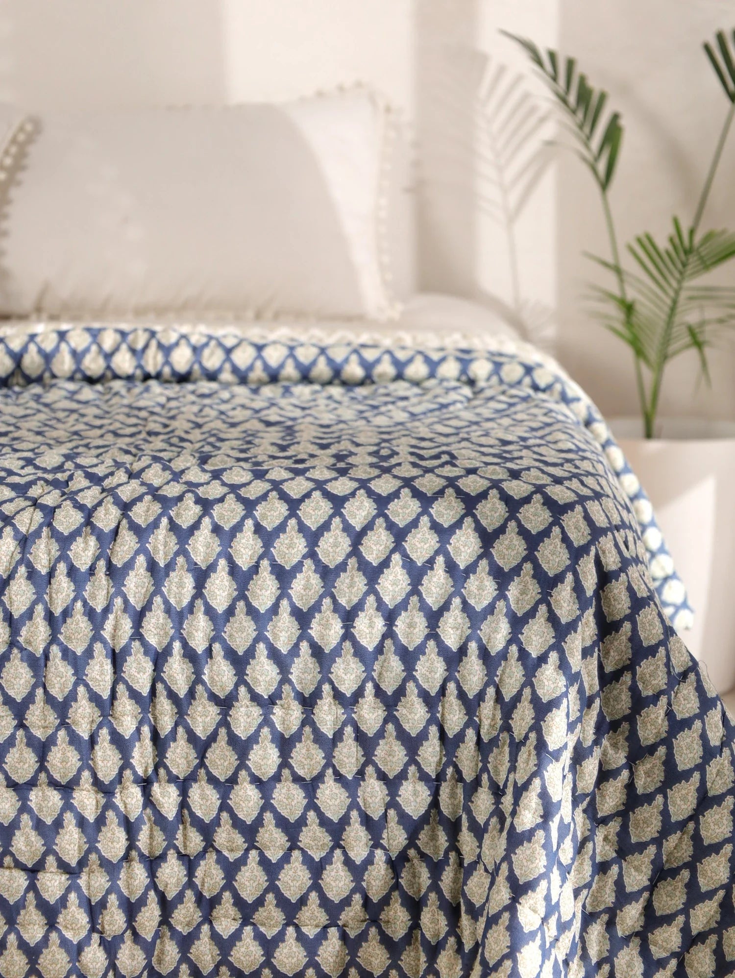 All Season Jaipuri Quilt | 100% Pure Cotton | Block Print | Single Bed - Taisha