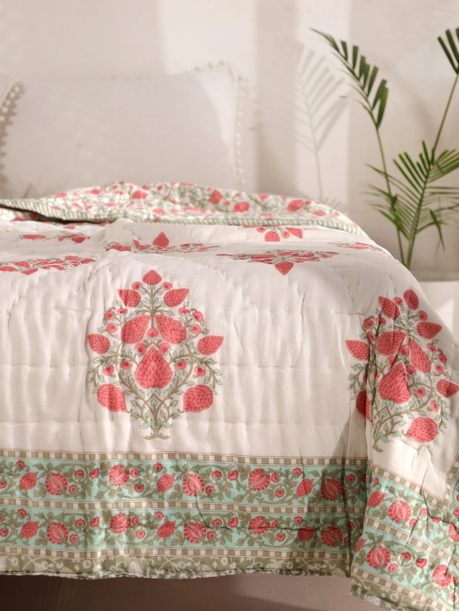 All Season Jaipuri Quilt | 100% Pure Cotton | Block Print | Single Bed - Asta