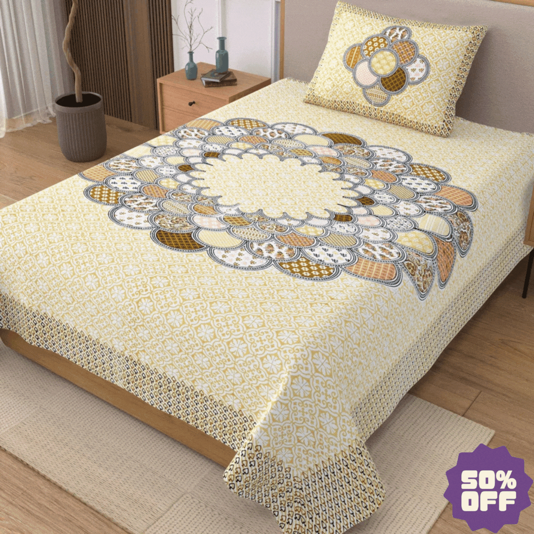 Hand Block Printed Cotton Single Bedsheet - Jhalak (70X100 inches)