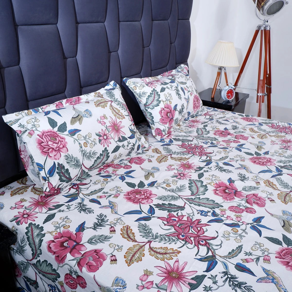 The Jaipuri 100% pure cotton bed sheet with floral pattern and matching pillow covers for a stylish bedroom look