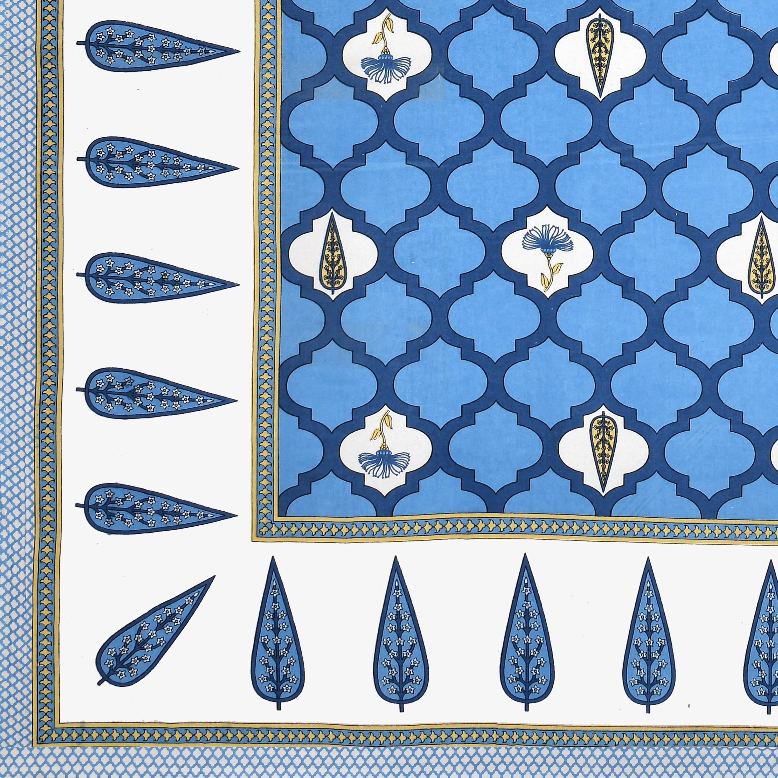 Jaipuri Cotton Double Bedsheet Set – Blue & White Mughal Print (90x108 inches)