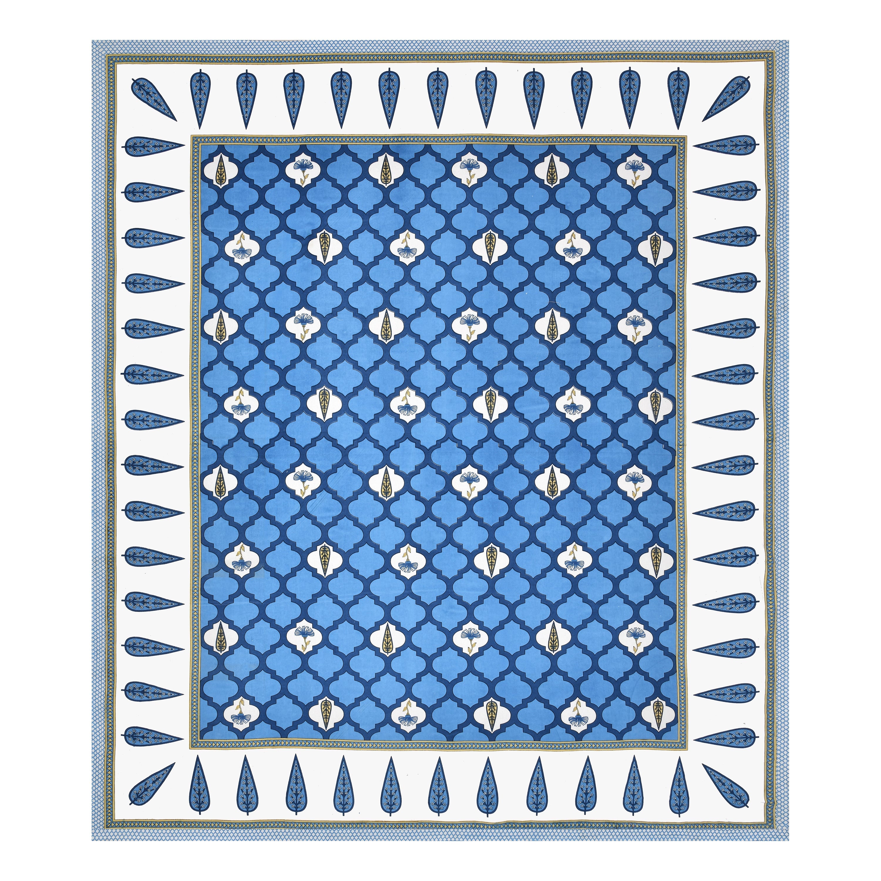 Jaipuri Cotton Double Bedsheet Set – Blue & White Mughal Print (90x108 inches)