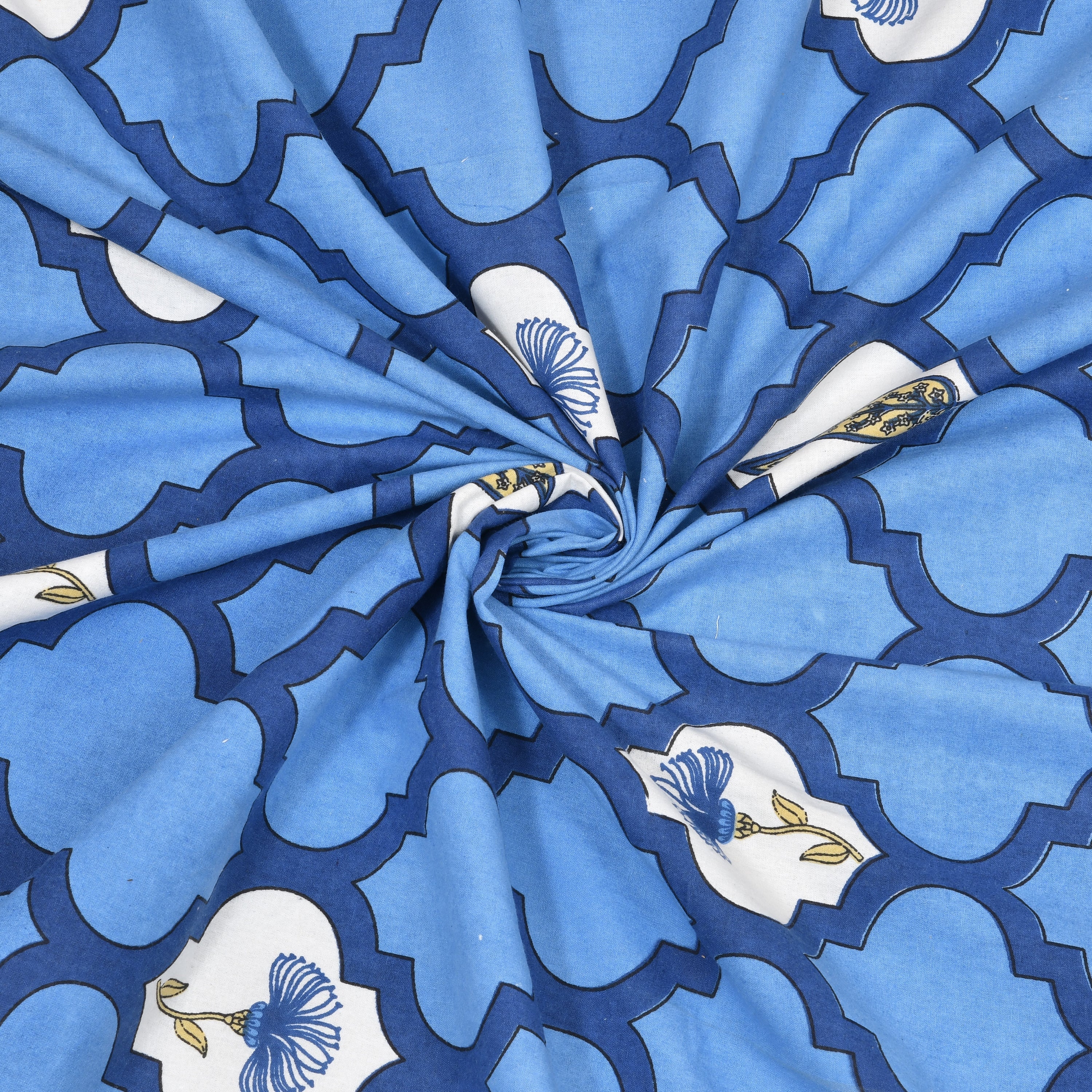 Jaipuri Cotton Double Bedsheet Set – Blue & White Mughal Print (90x108 inches)