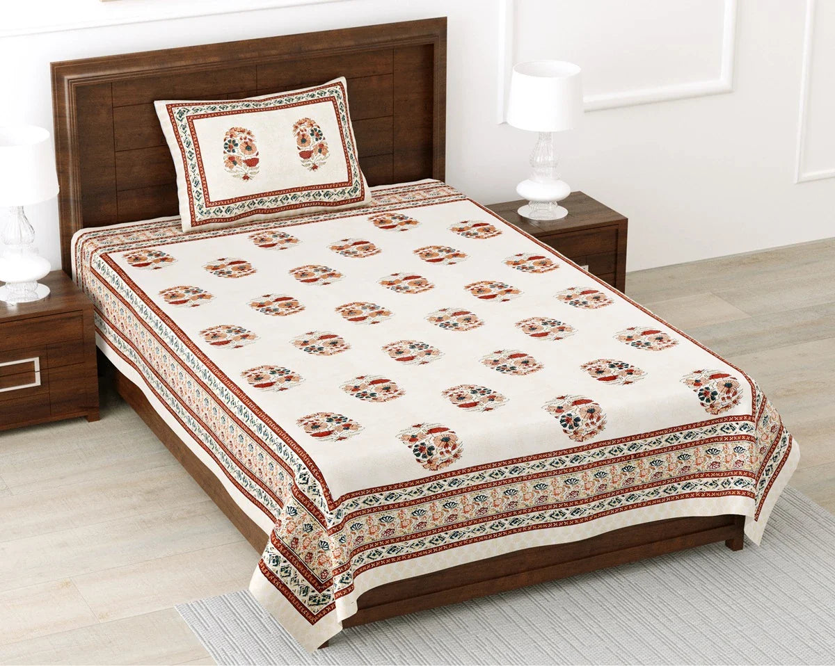 100% Pure Cotton | Single Bed | Bed Sheet - Ishita