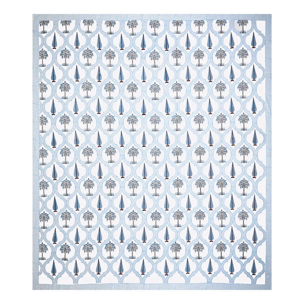 Jaipuri Cotton Double Bedsheet Set - Blue Leaf Motif (108x108 inches)