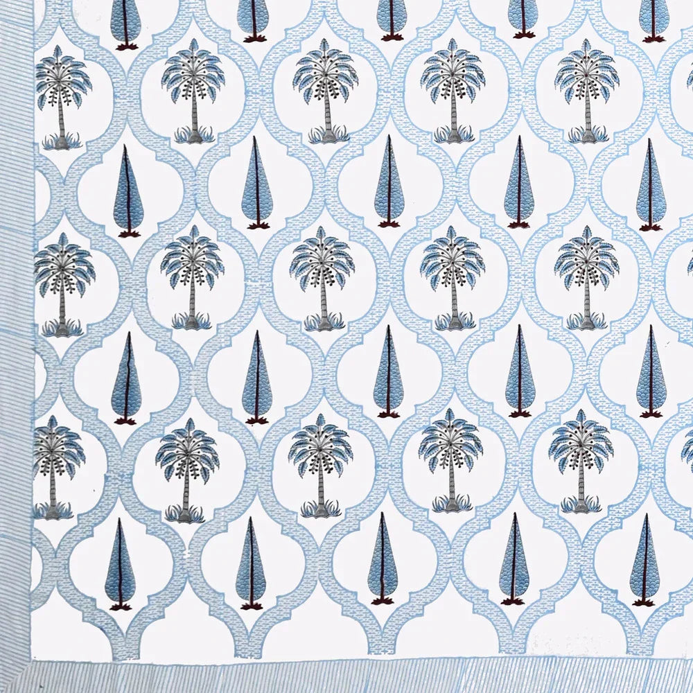 Jaipuri Cotton Double Bedsheet Set - Blue Leaf Motif (108x108 inches)