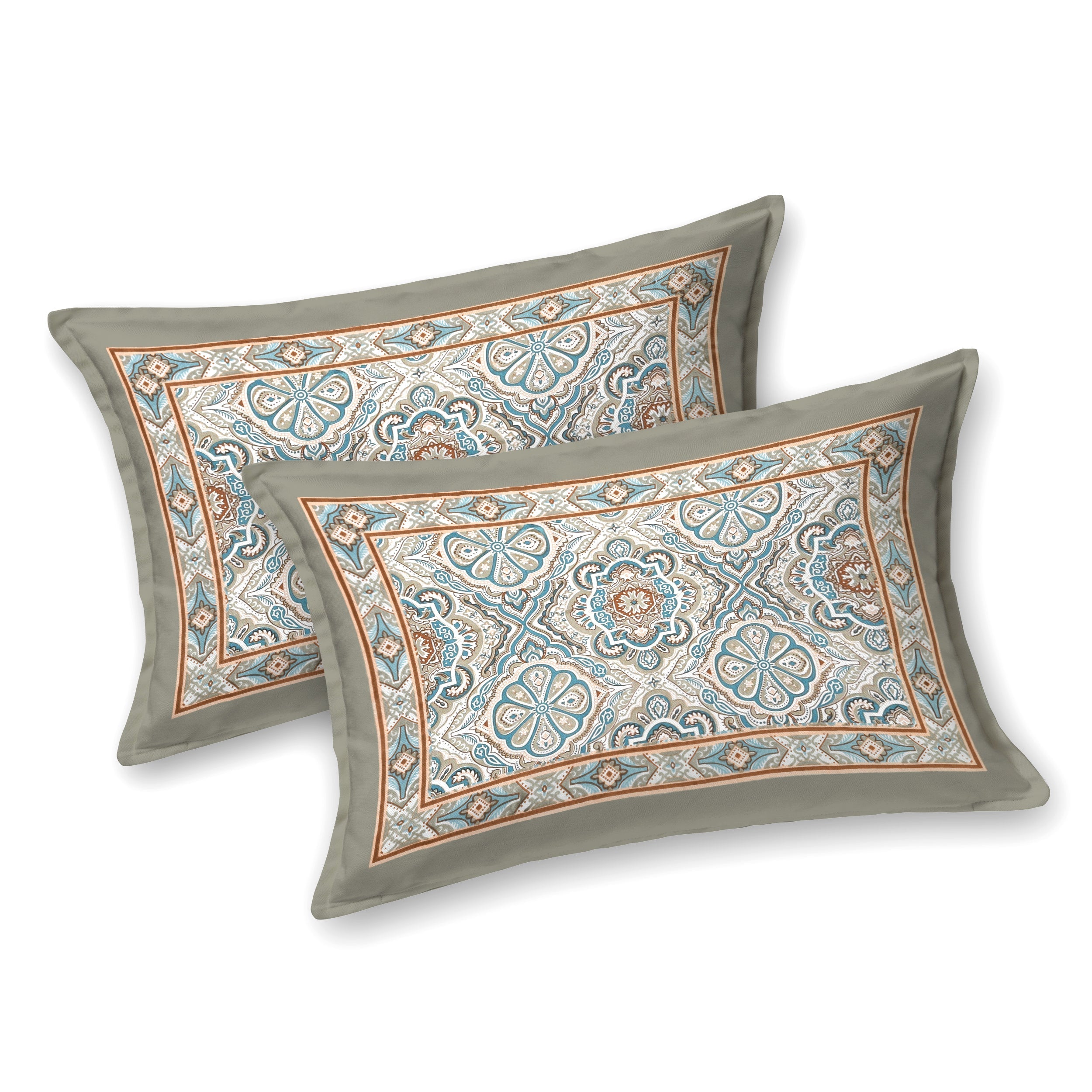 Jaipuri Cotton Double Bedsheet Set – Green & Beige Floral Mughal Print (90x108 inches)