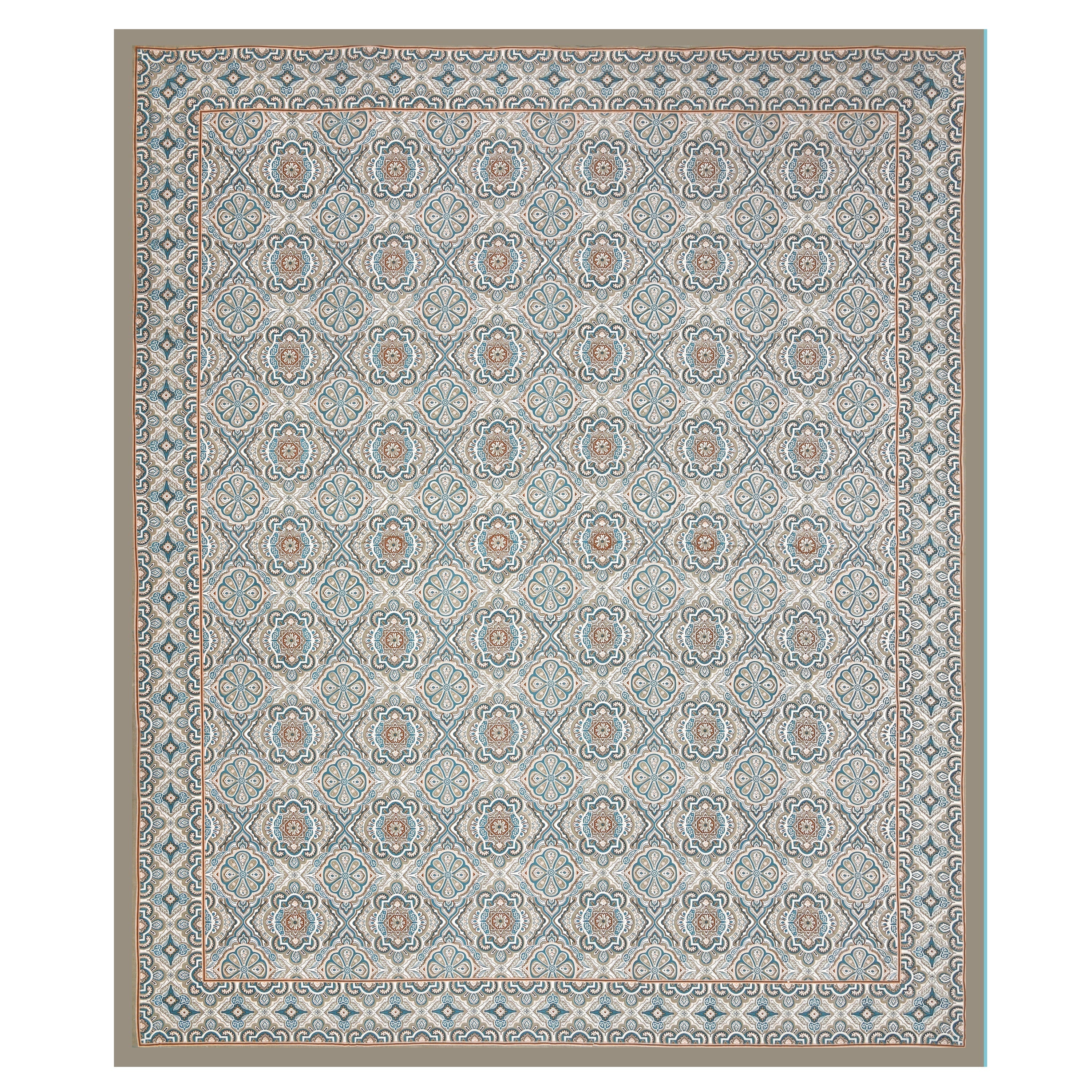 Jaipuri Cotton Double Bedsheet Set – Green & Beige Floral Mughal Print (90x108 inches)