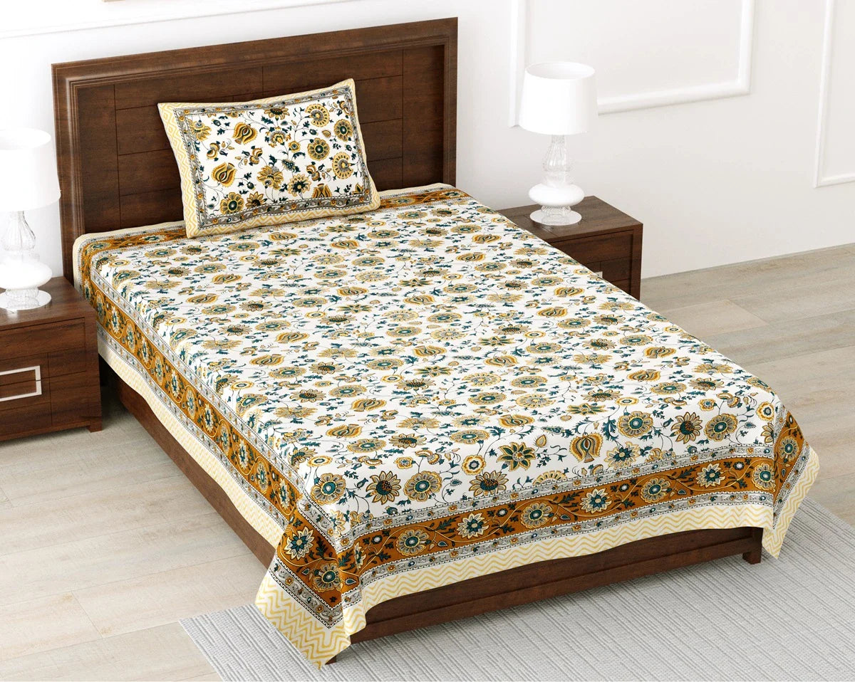 100% Pure Cotton | Single Bed | Bed Sheet - Ananya