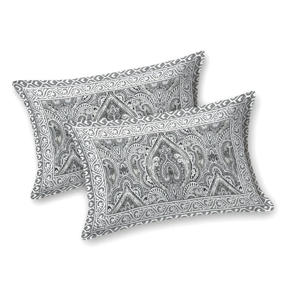 Jaipuri Cotton Double Bedsheet – Black & White Paisley (90x108 inches)