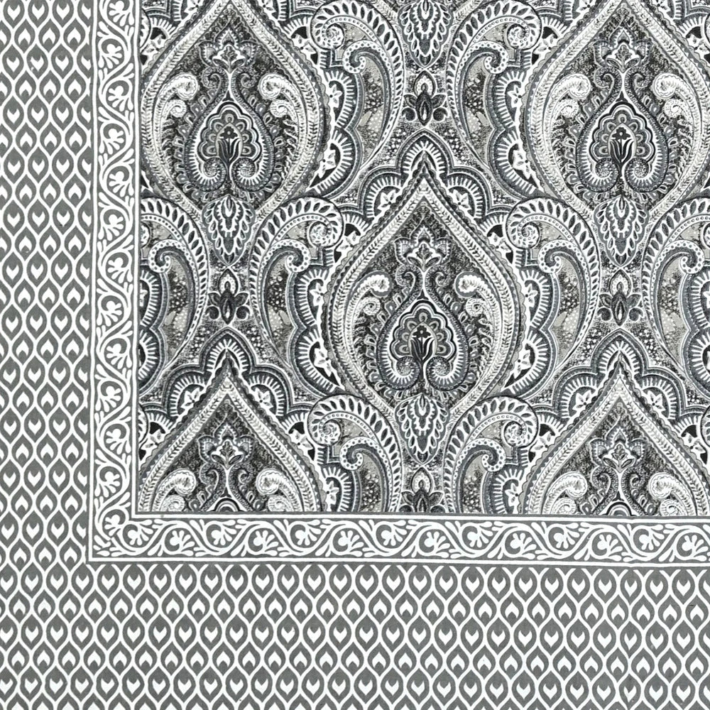 Jaipuri Cotton Double Bedsheet – Black & White Paisley (90x108 inches)