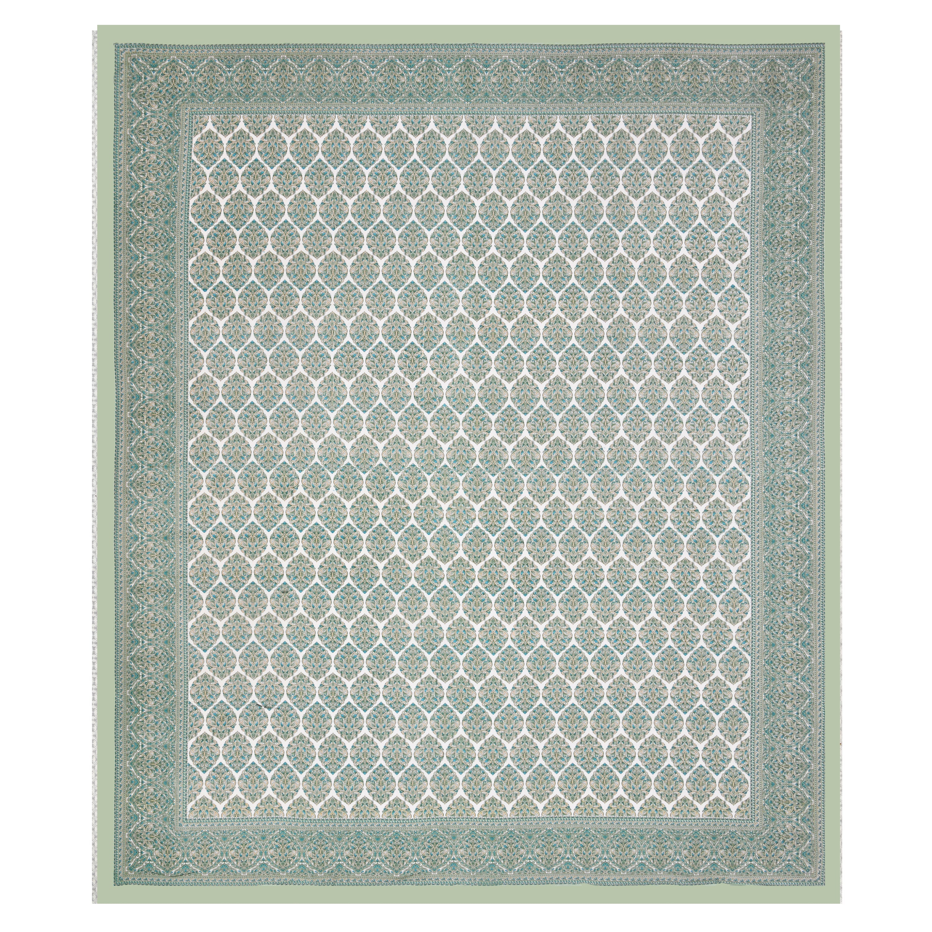 Jaipuri Cotton Double Bedsheet Set – Green & Beige Floral Print (90x108 inches)