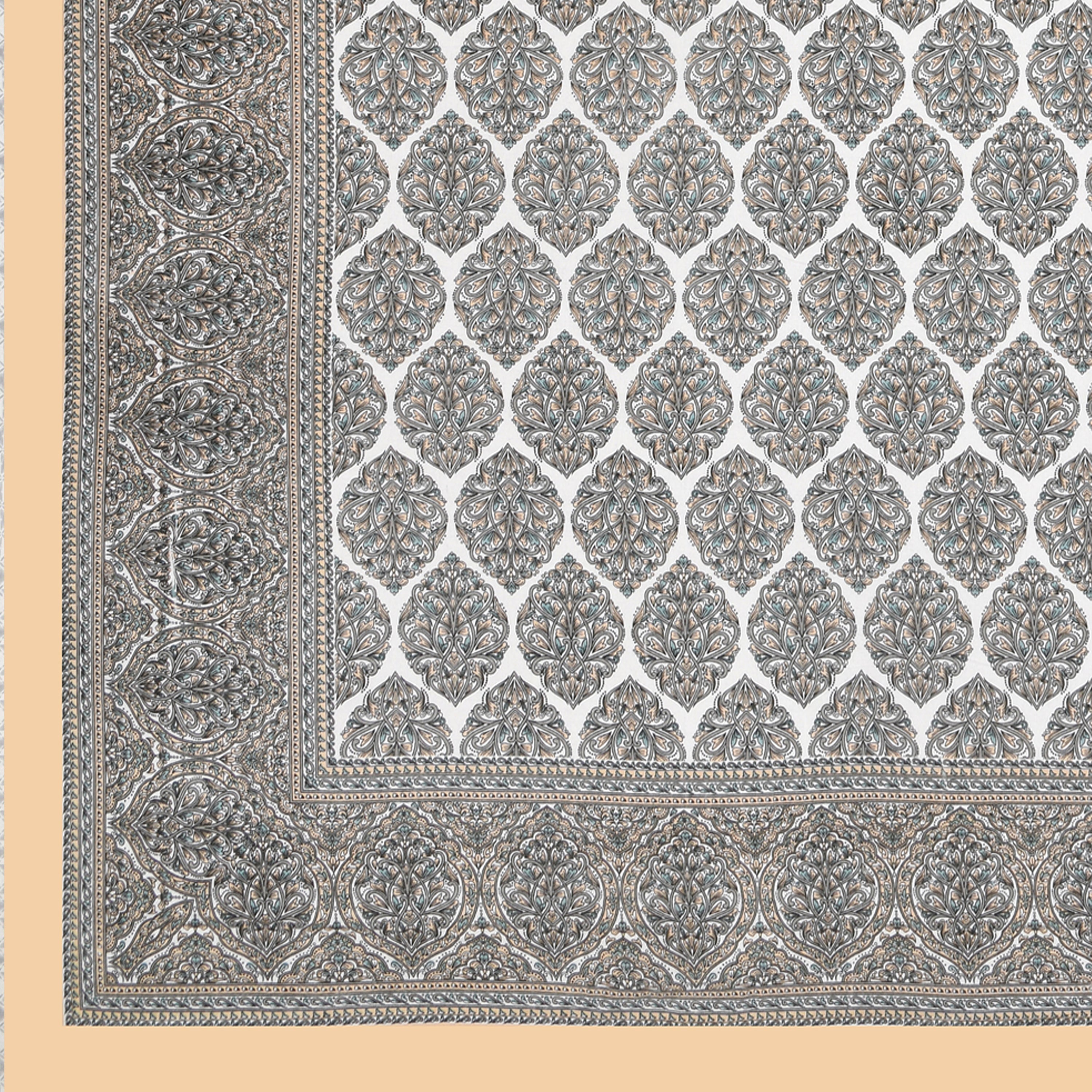 Jaipuri Cotton Double Bedsheet Set –  Grey & Beige Floral Print (90x108 inches)