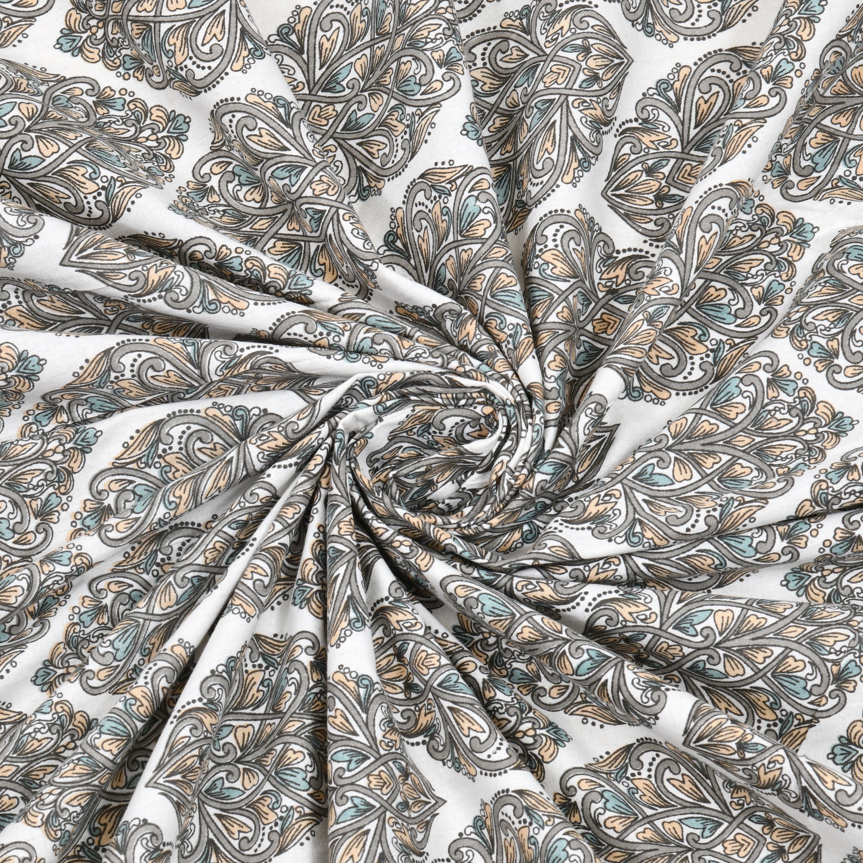 Jaipuri Cotton Double Bedsheet Set –  Grey & Beige Floral Print (90x108 inches)