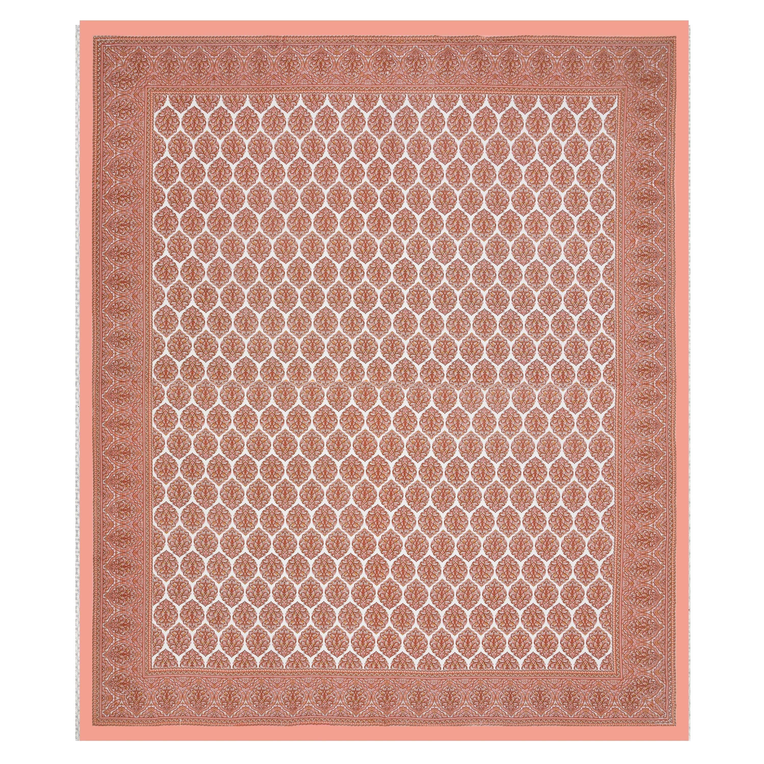 Jaipuri Cotton Double Bedsheet Set – Rust & White Floral Print (90x108 inches)
