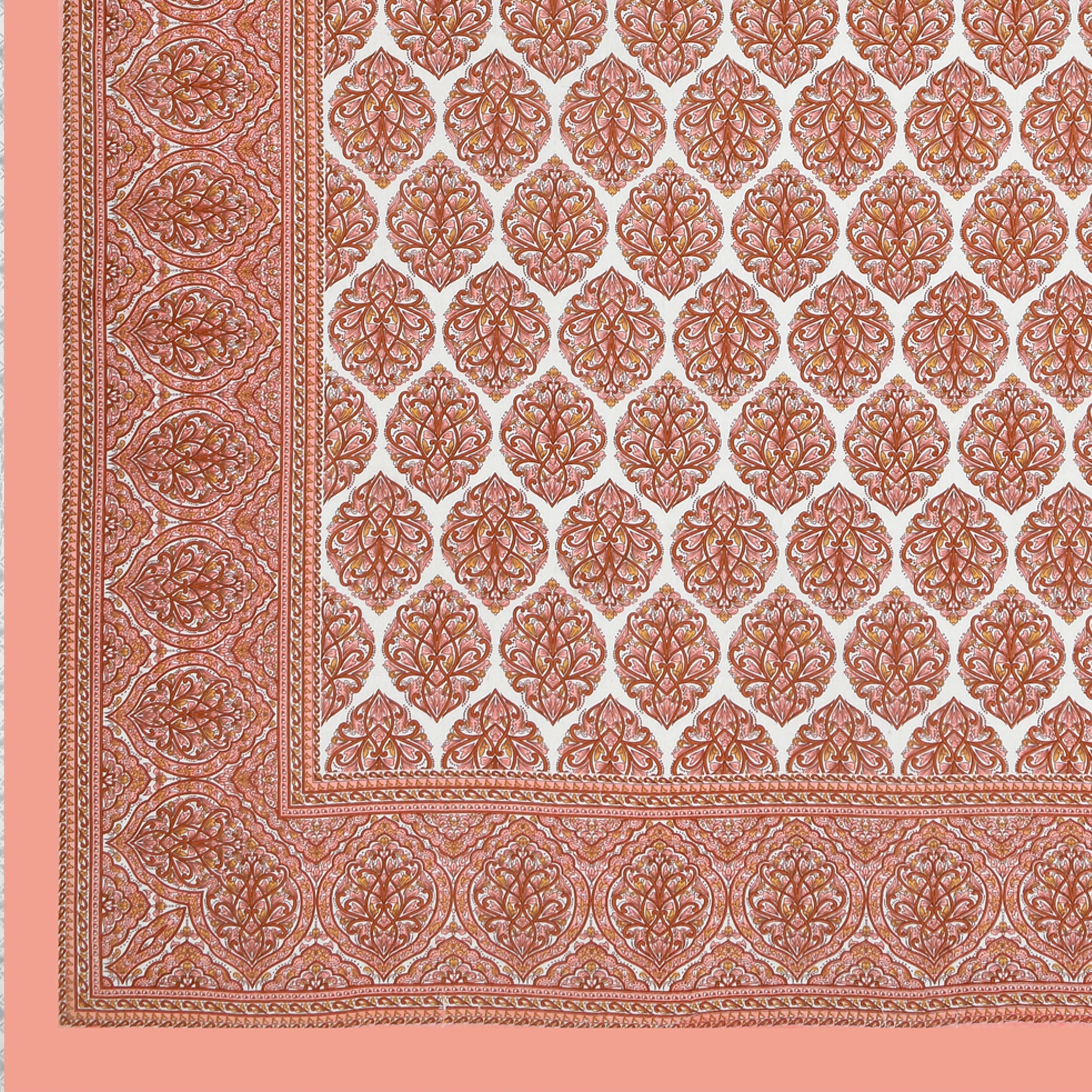 Jaipuri Cotton Double Bedsheet Set – Rust & White Floral Print (90x108 inches)