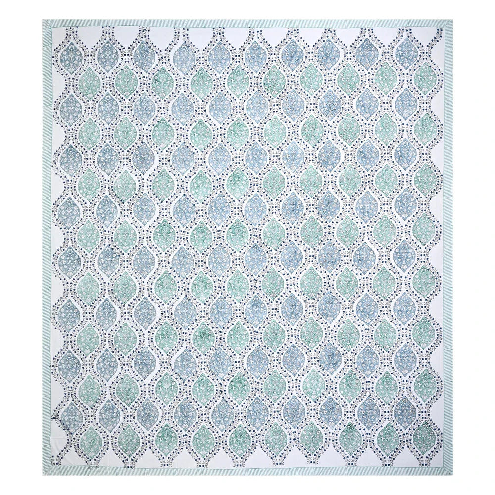 Jaipuri Cotton Double Bedsheet Set - Blue Mughal Jaal (108x108 inches)