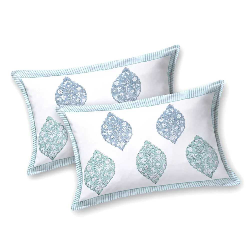 Jaipuri Cotton Double Bedsheet Set - Blue Mughal Jaal (108x108 inches)