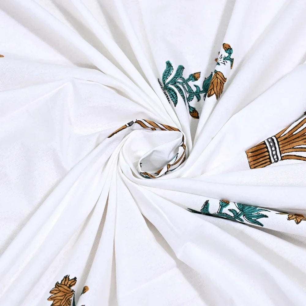 Jaipuri Cotton Double Bedsheet Set - Yellow Floral (108x108 inches)