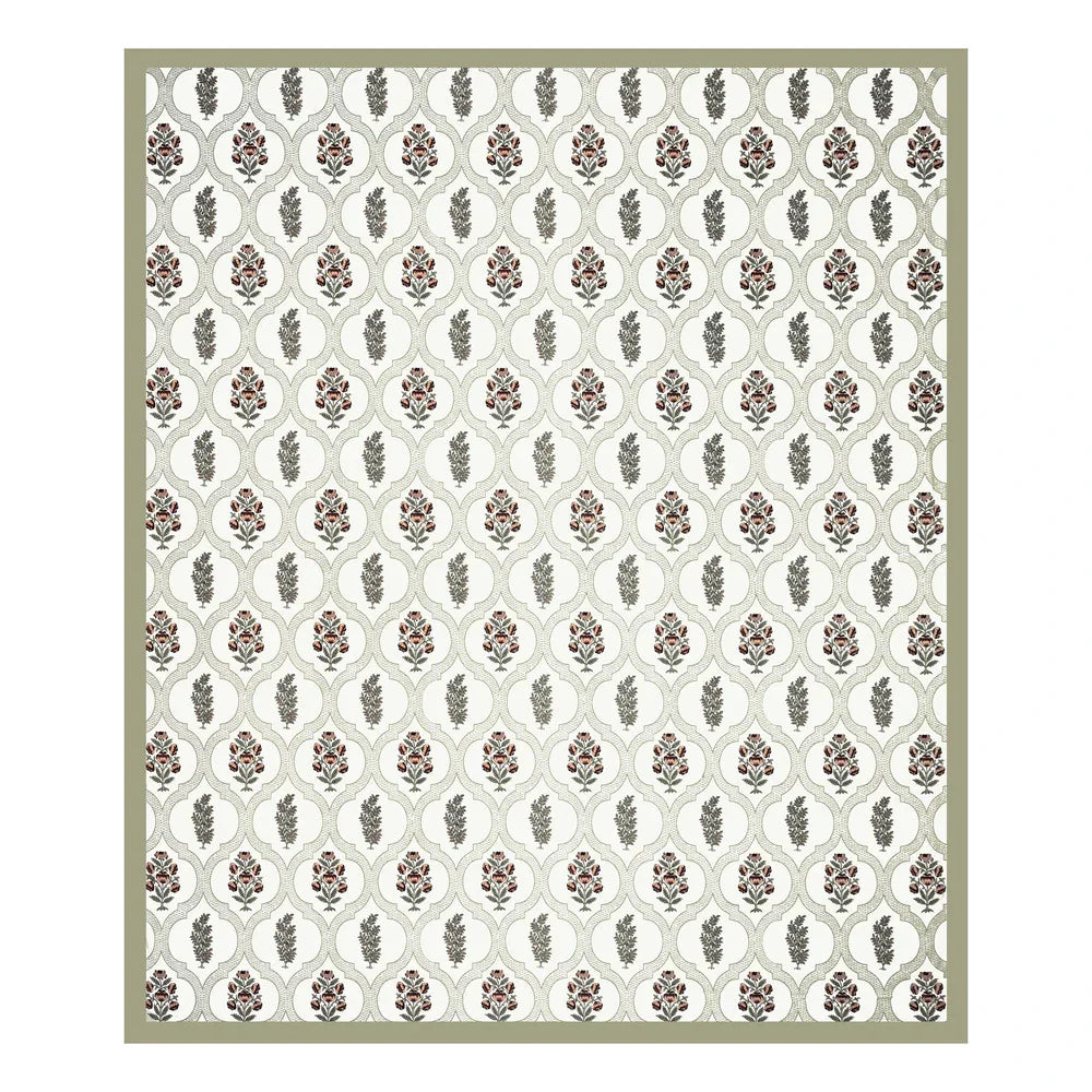 Jaipuri Cotton Double Bedsheet Set - Green Mughal Jaal (90x108 inches)