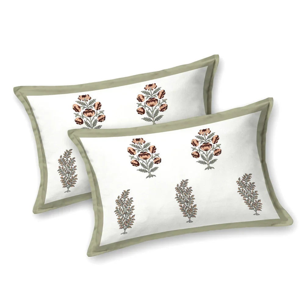 Jaipuri Cotton Double Bedsheet Set - Green Mughal Jaal (90x108 inches)